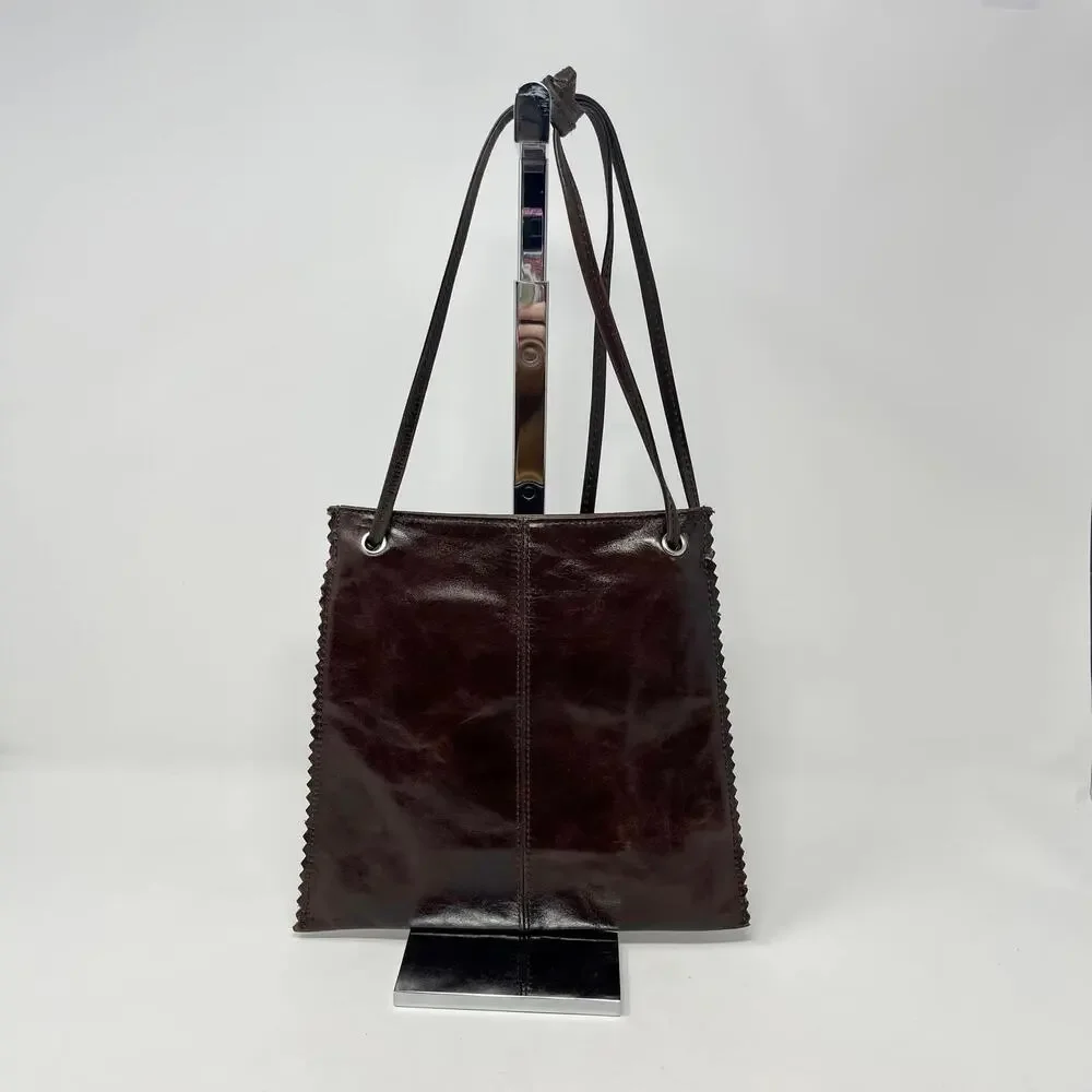 HOBO‎ Glazed Leather Crossbody Dark Brown Slim Y2K Fashion Equestrian Old Money